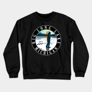 Big Long Lake Ice Fishing Michigan Sunset Crewneck Sweatshirt